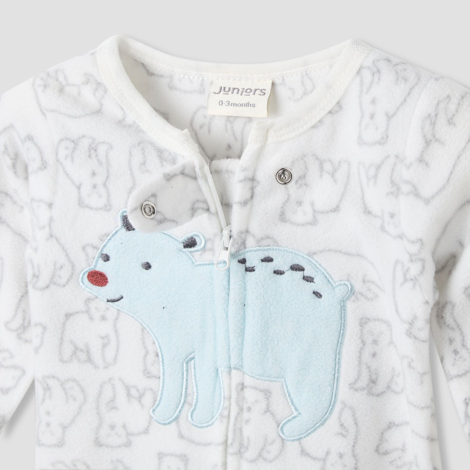 Juniors Round Neck Sleepsuit with Polar Bear Print - Polyester - Long Sleeves - Set of 2