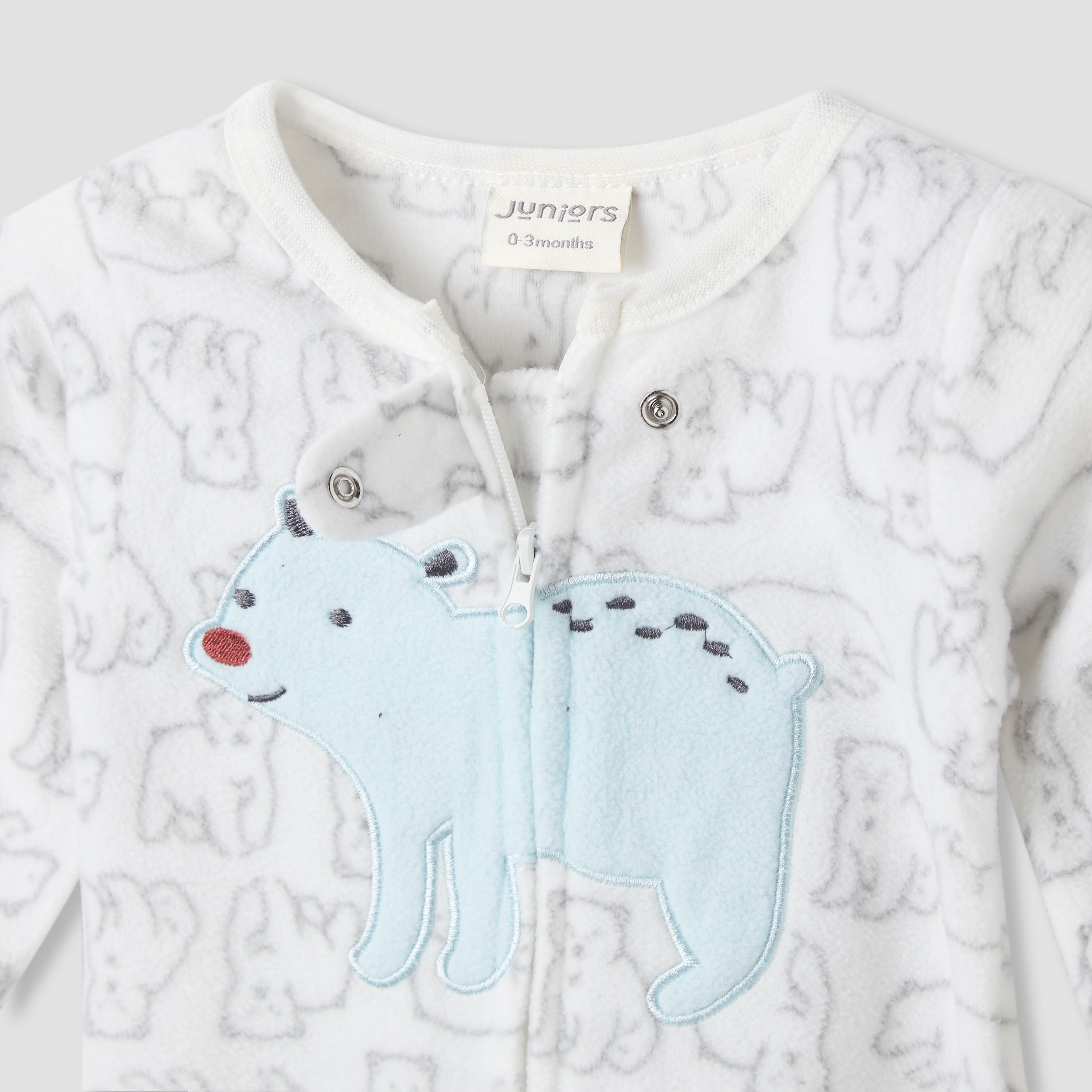 Juniors Round Neck Sleepsuit with Polar Bear Print - Polyester - Long Sleeves - Set of 2
