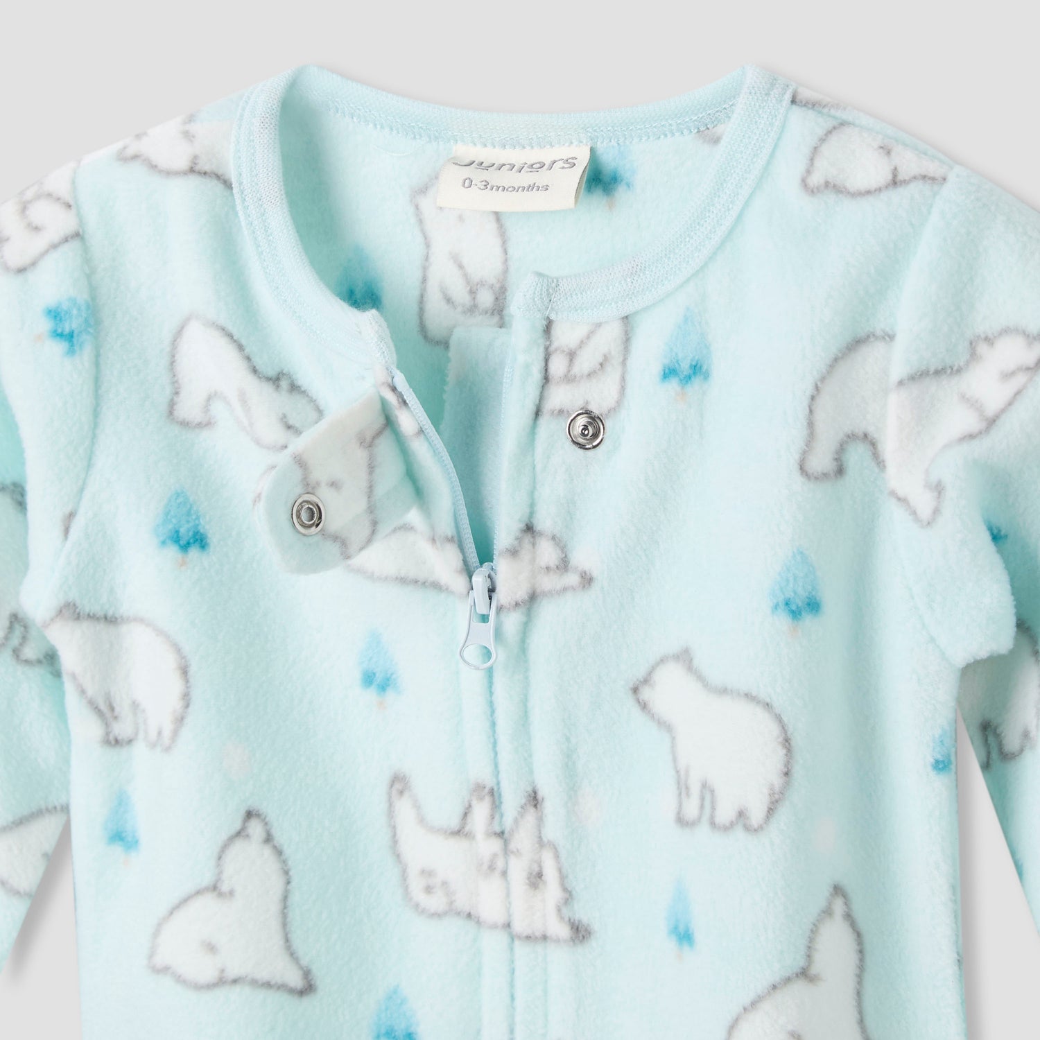 Juniors Round Neck Sleepsuit with Polar Bear Print - Polyester - Long Sleeves - Set of 2
