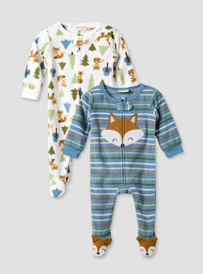 Juniors Round Neck Sleepsuit with Closed Feet - Polyester - Long Sleeves - Set of 2-baby-boys-clothing-nightwear-sleepsuits-image-1