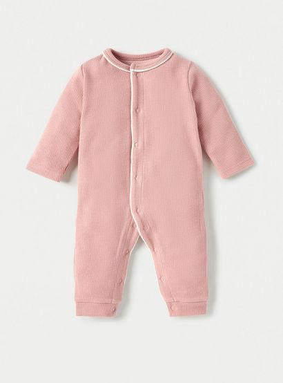 Juniors Ribbed Open Feet Sleepsuit with Button Closure-baby-girls-clothing-nightwear-sleepsuits-image-1
