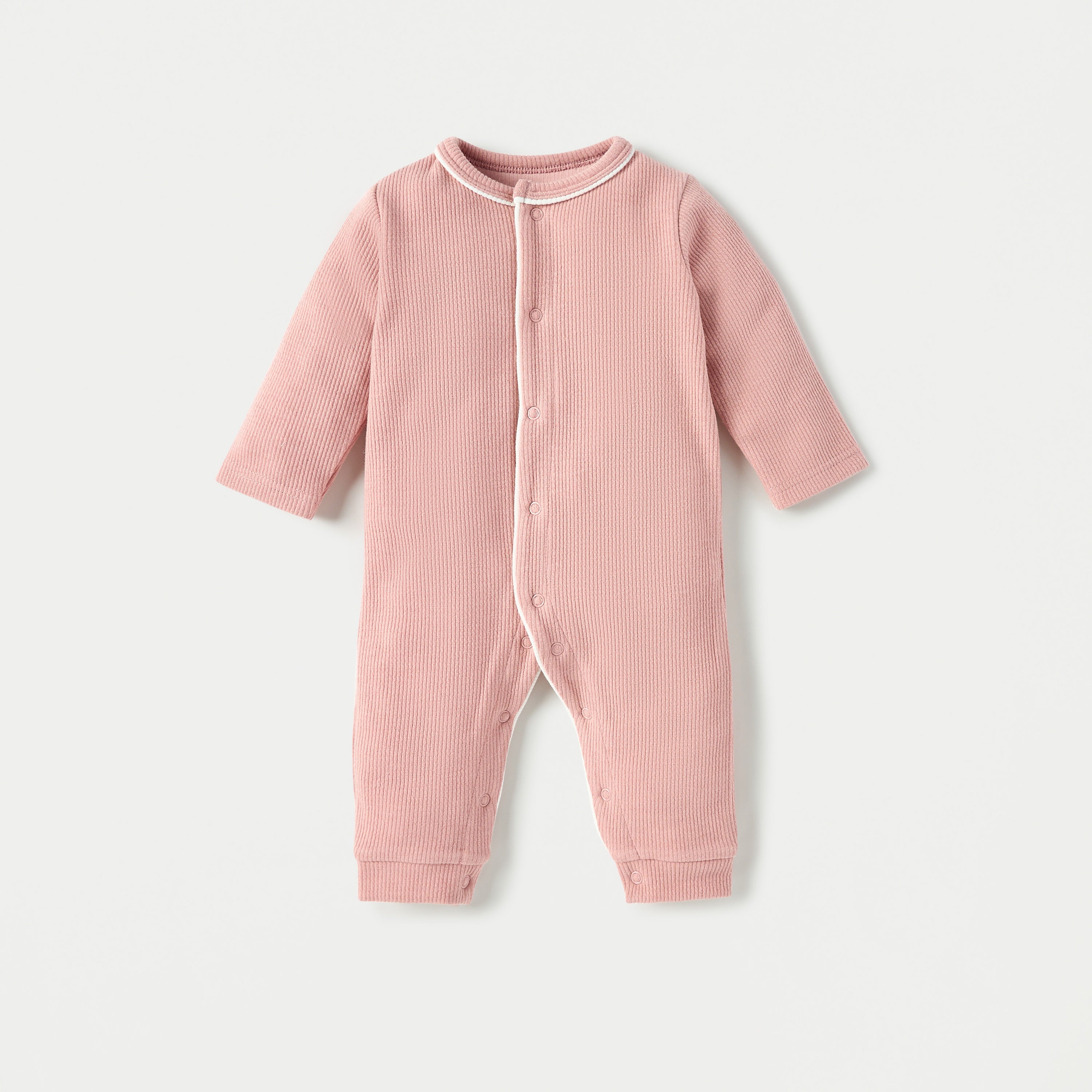 Juniors Ribbed Open Feet Sleepsuit with Button Closure - Pink / 12-18 mths