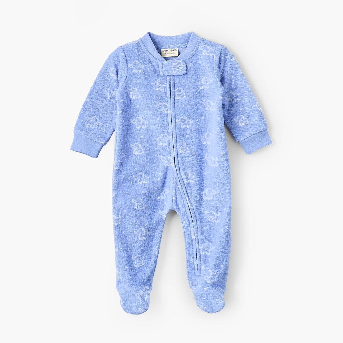 Juniors Fleece Crew Neck Long Sleeves Sleepsuit with Elephant Print
