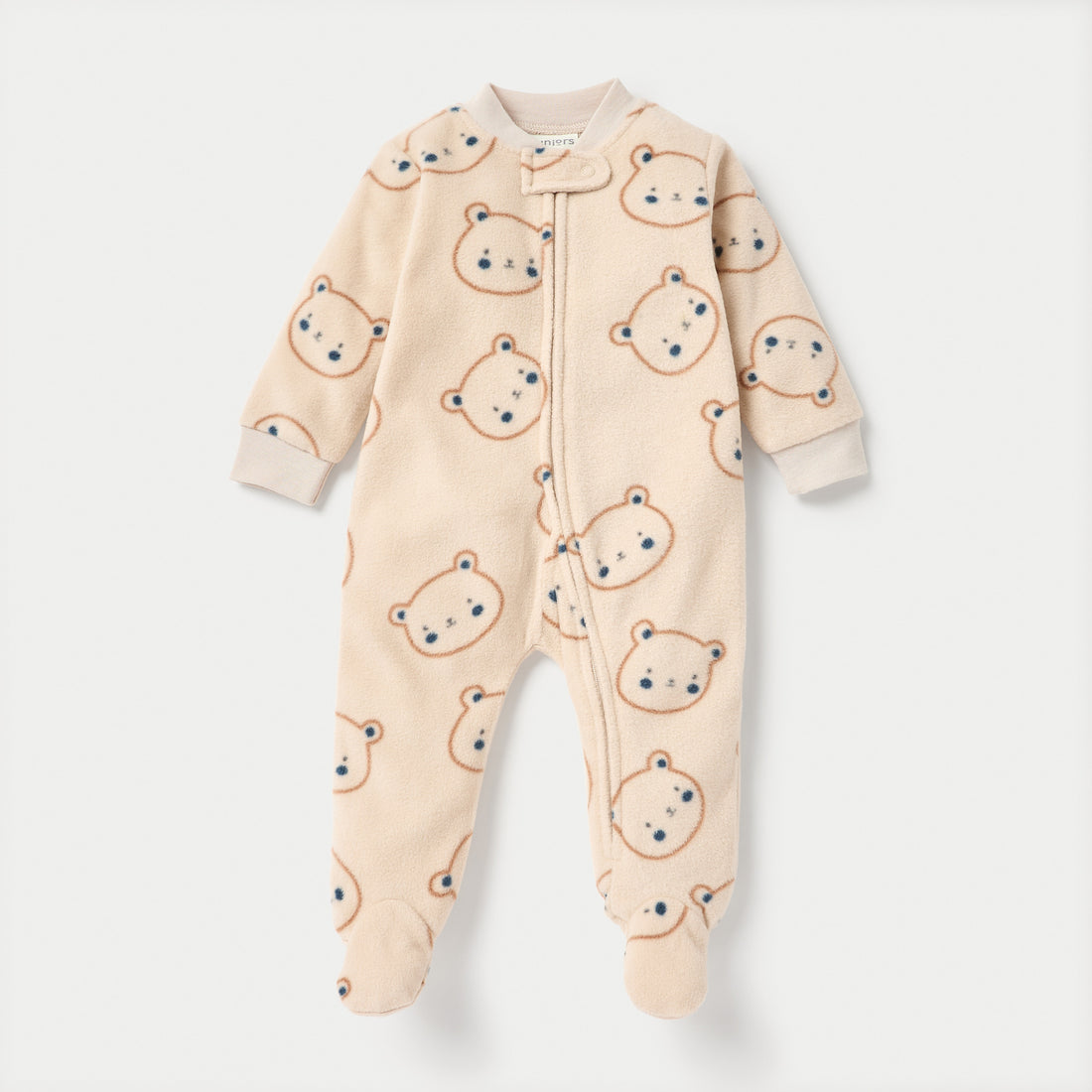 Juniors All-Over Teddy Print Micro Fleece Sleepsuit with Zip Closure
