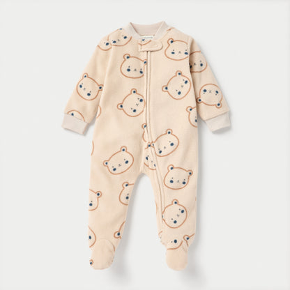 Juniors All-Over Teddy Print Micro Fleece Sleepsuit with Zip Closure