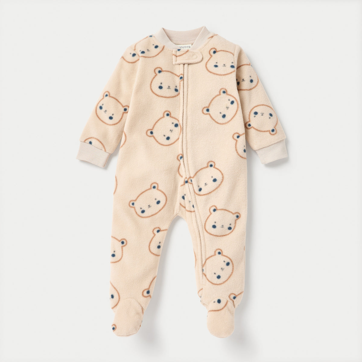 Juniors All-Over Teddy Print Micro Fleece Sleepsuit with Zip Closure