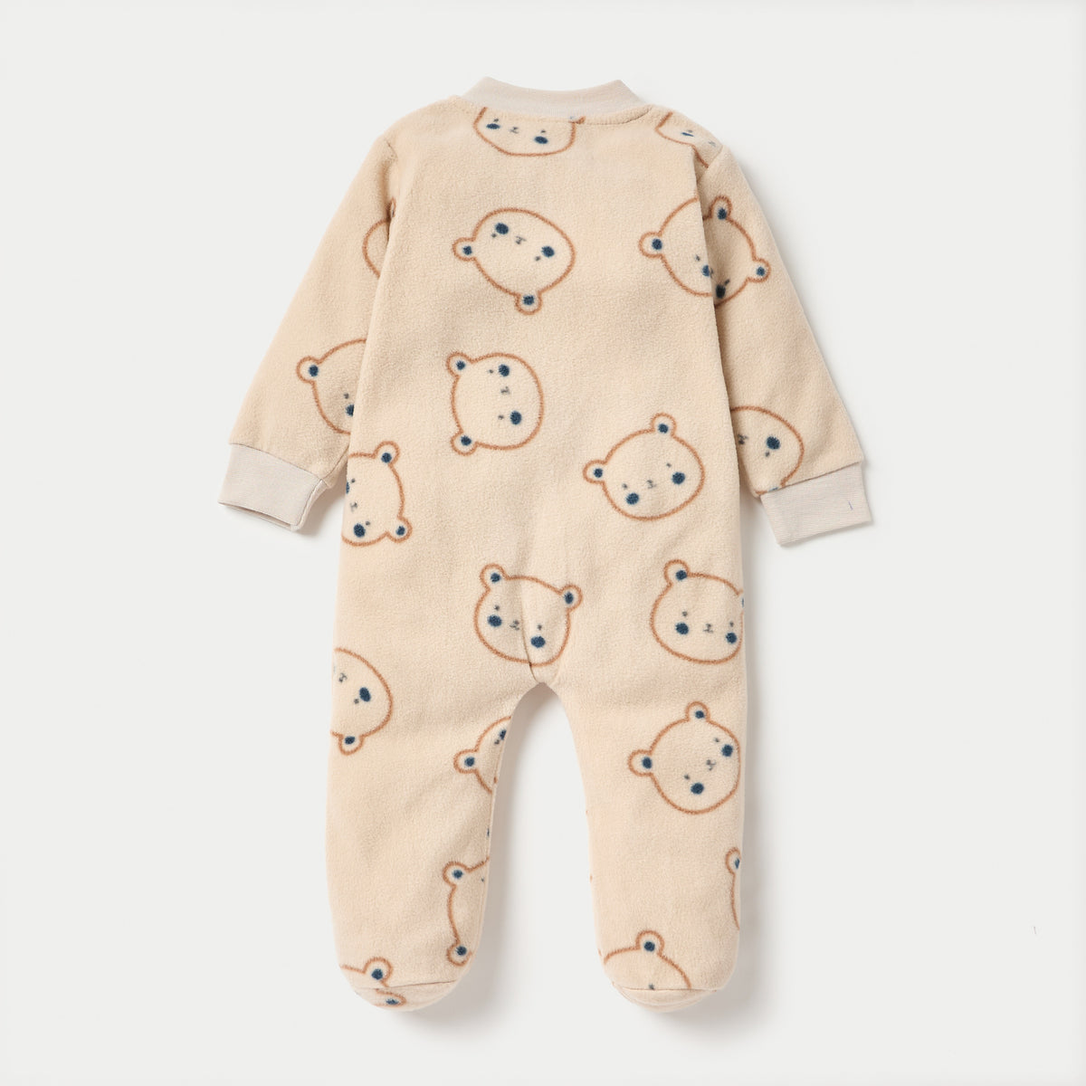 Juniors All-Over Teddy Print Micro Fleece Sleepsuit with Zip Closure