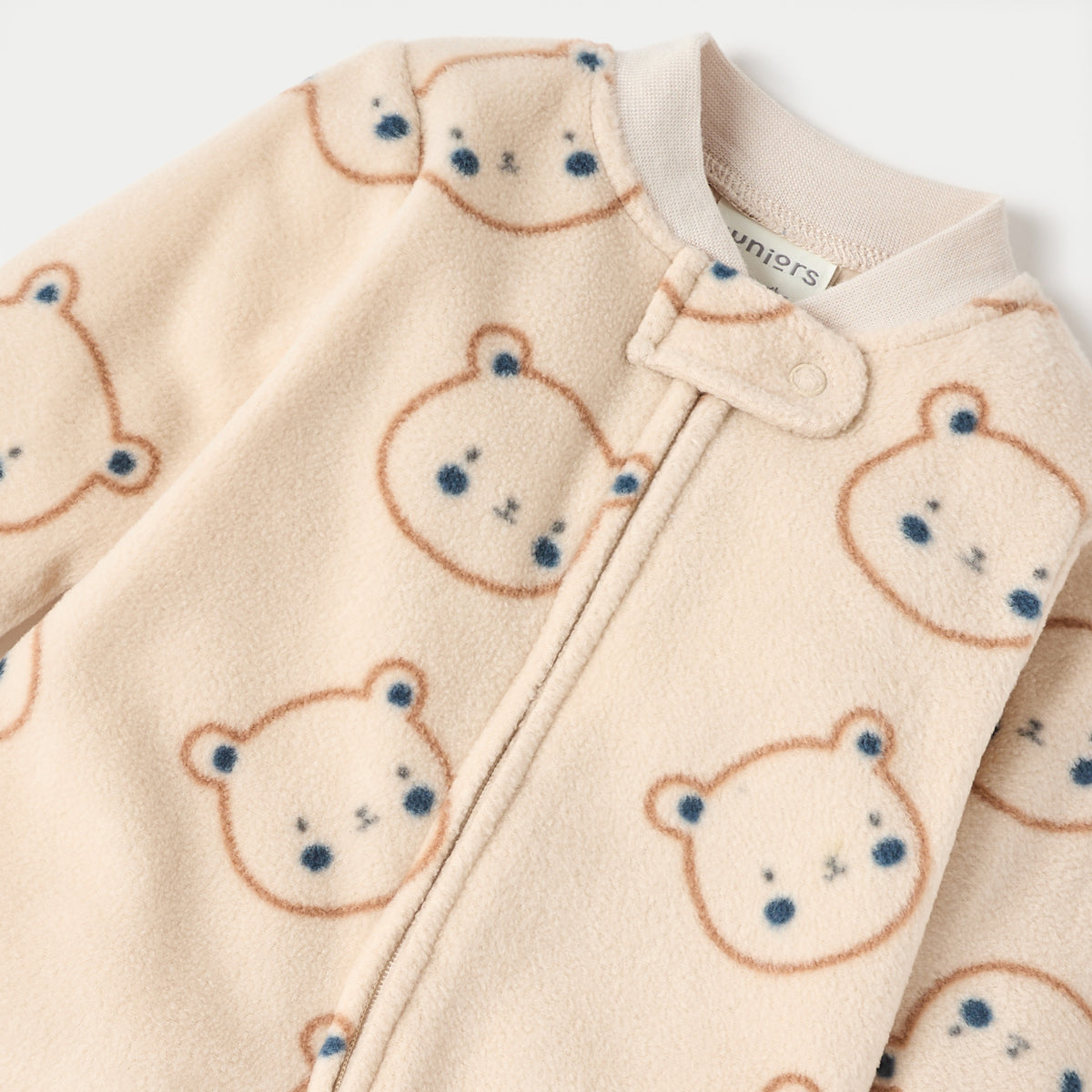 Juniors All-Over Teddy Print Micro Fleece Sleepsuit with Zip Closure