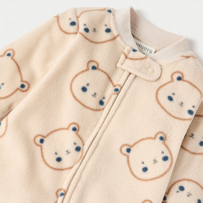 Juniors All-Over Teddy Print Micro Fleece Sleepsuit with Zip Closure