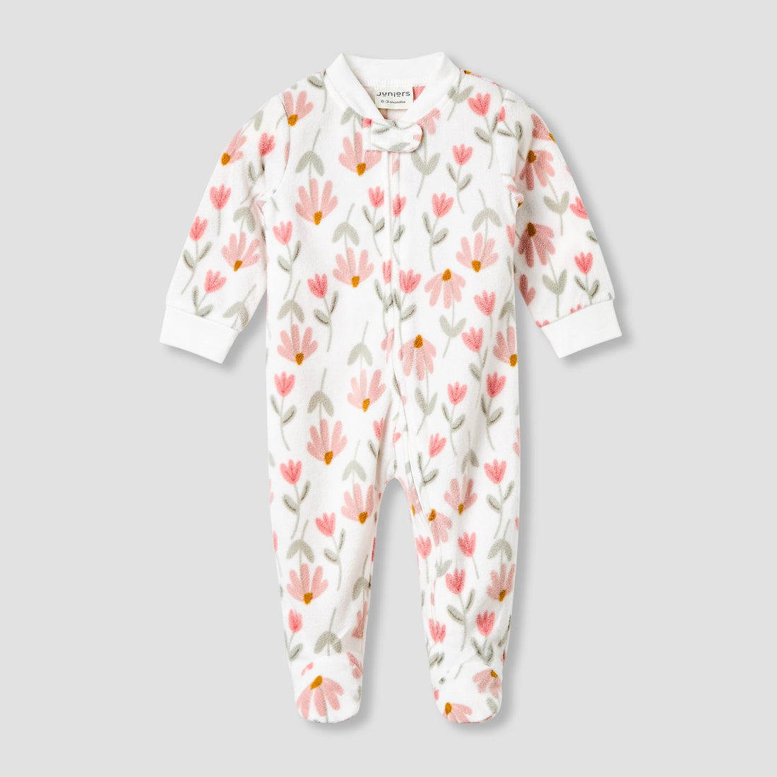Juniors Round Neck Sleepsuit with Floral Print - Polyester - Long Sleeves - White / 9-12 mths