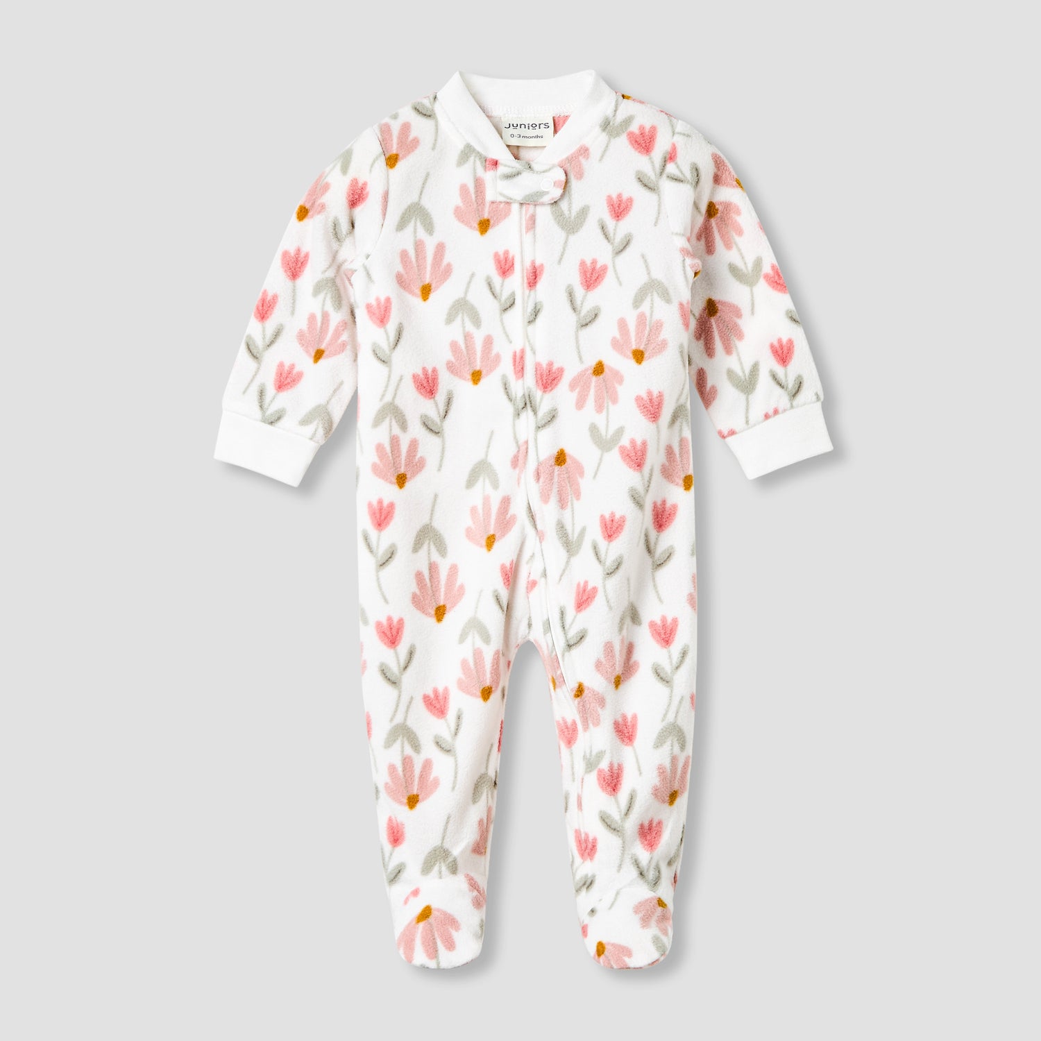 Juniors Round Neck Sleepsuit with Floral Print - Polyester - Long Sleeves - White / 9-12 mths