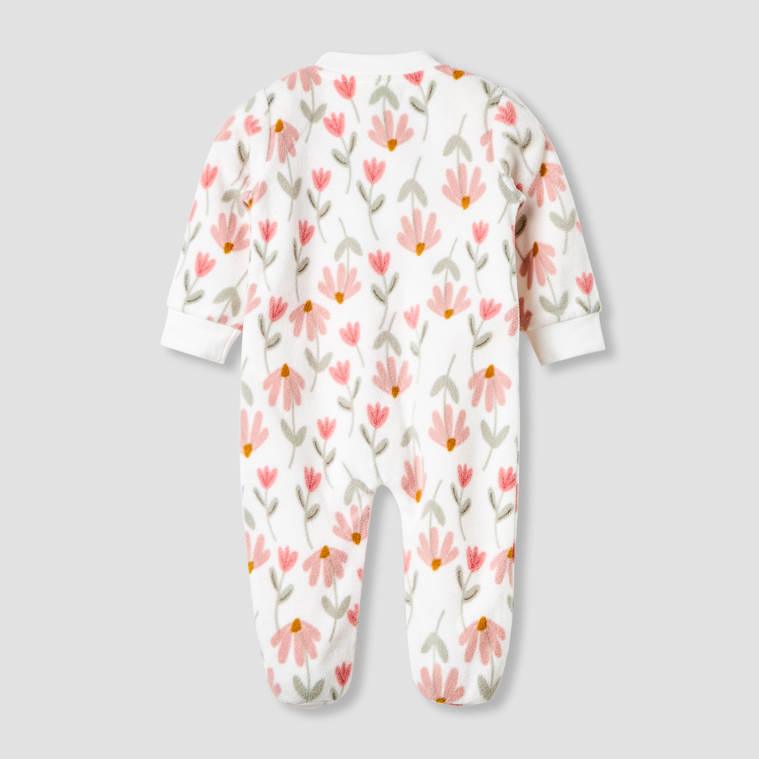Juniors Round Neck Sleepsuit with Floral Print - Polyester - Long Sleeves
