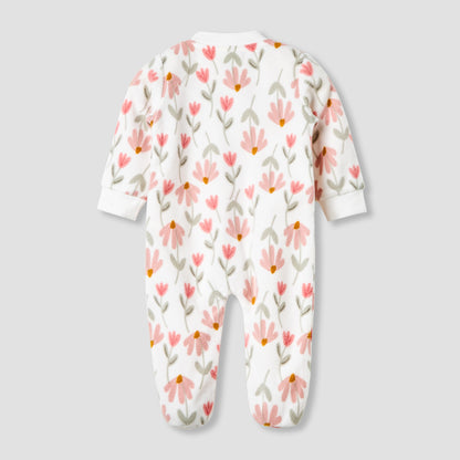 Juniors Round Neck Sleepsuit with Floral Print - Polyester - Long Sleeves