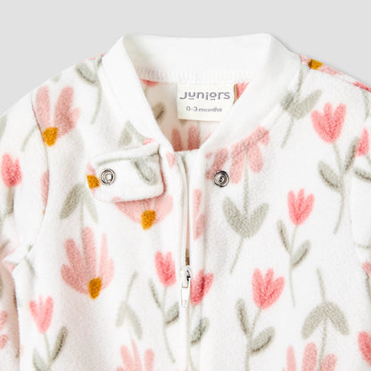 Juniors Round Neck Sleepsuit with Floral Print - Polyester - Long Sleeves