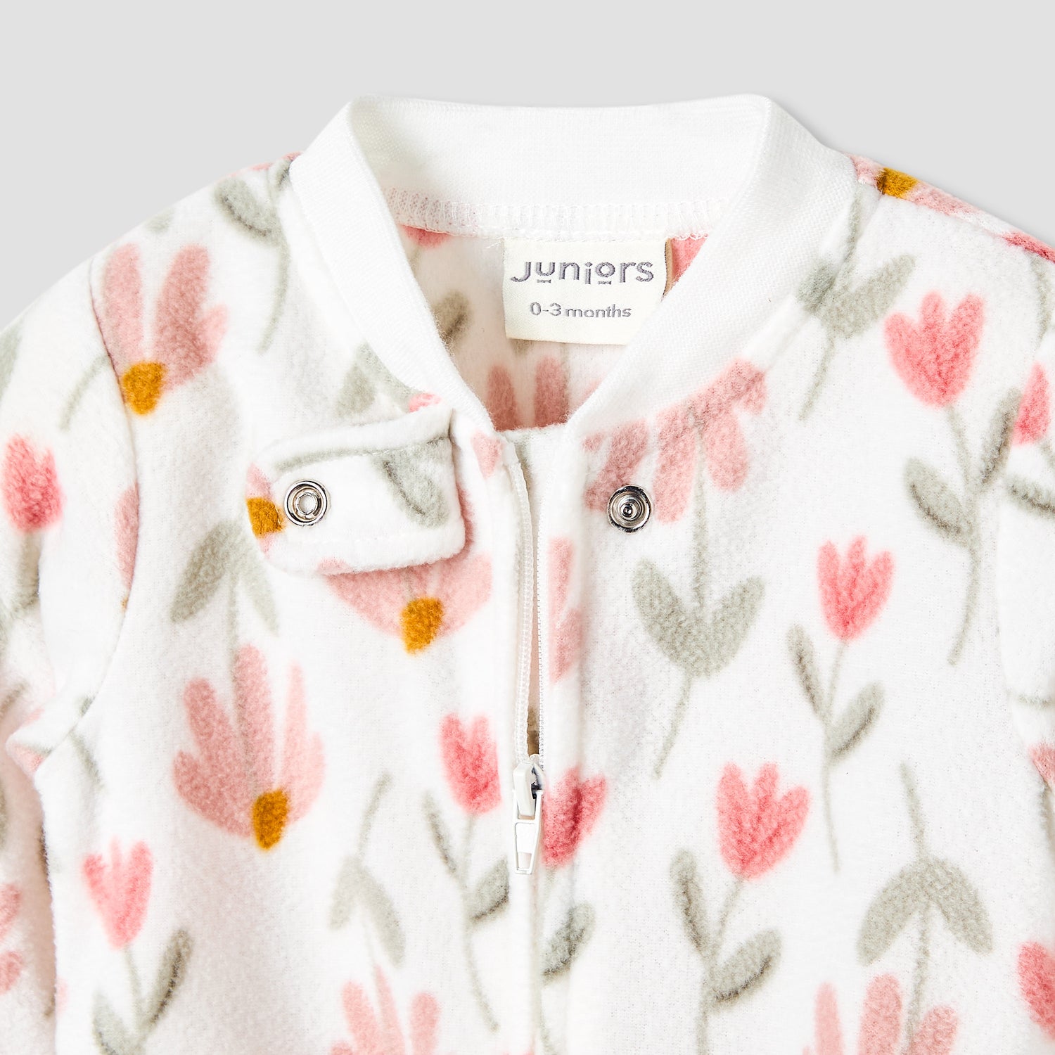 Juniors Round Neck Sleepsuit with Floral Print - Polyester - Long Sleeves