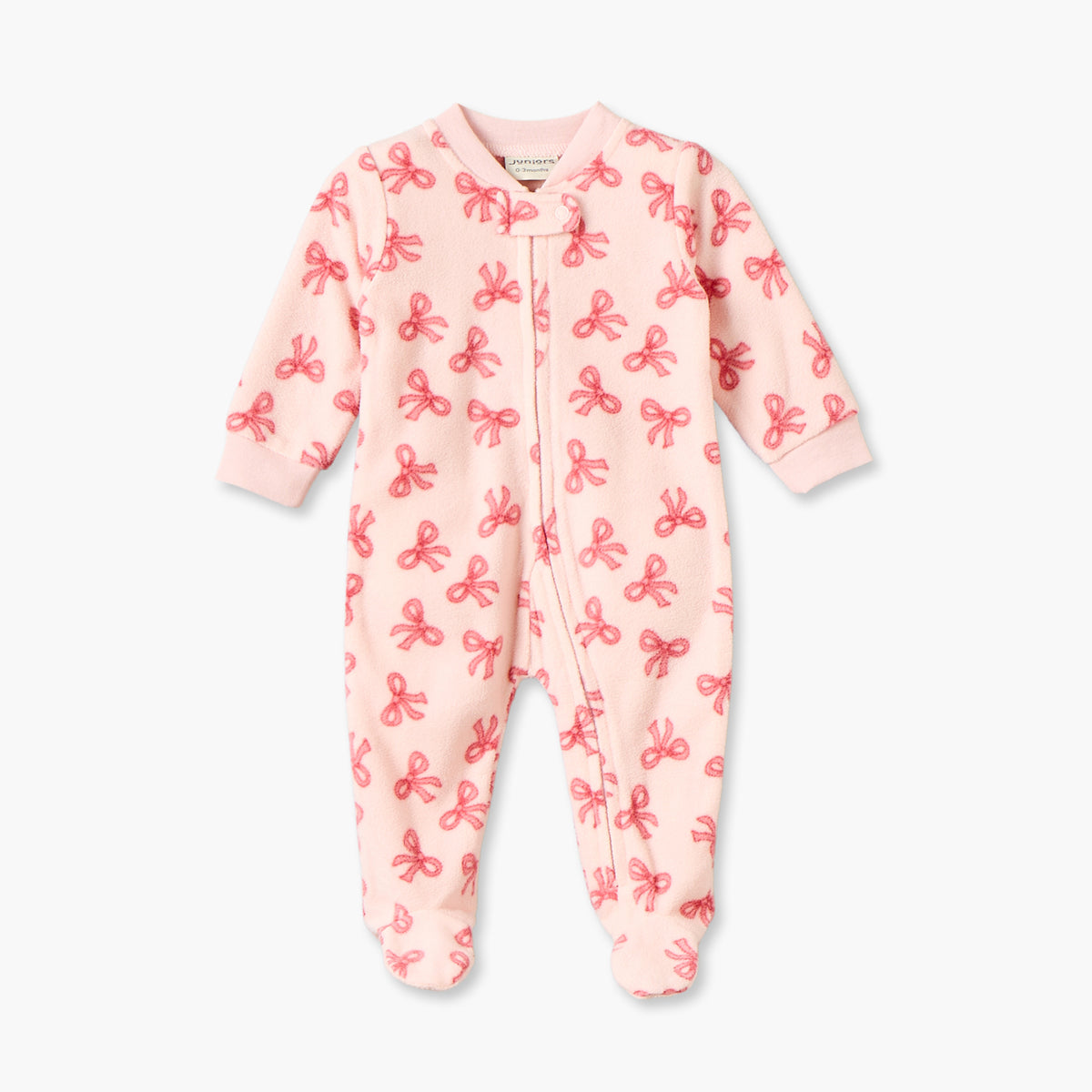 Juniors Fleece Crew Neck Long Sleeves Sleepsuit with Bow Print