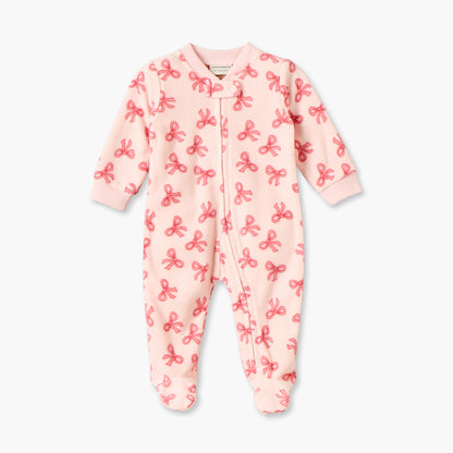 Juniors Fleece Crew Neck Long Sleeves Sleepsuit with Bow Print