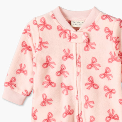Juniors Fleece Crew Neck Long Sleeves Sleepsuit with Bow Print