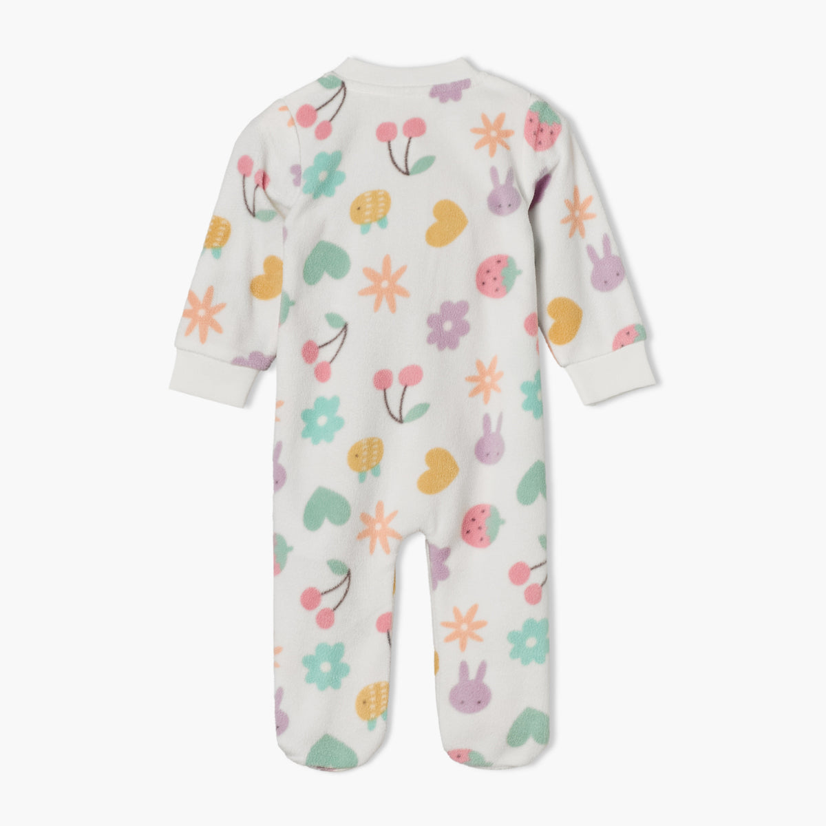 Juniors Fleece Mandarin Collar Long Sleeves Sleepsuit with Floral Print