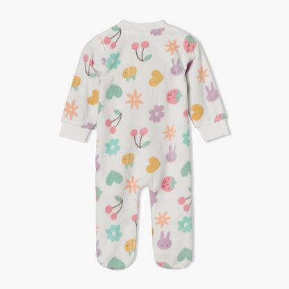 Juniors Fleece Mandarin Collar Long Sleeves Sleepsuit with Floral Print