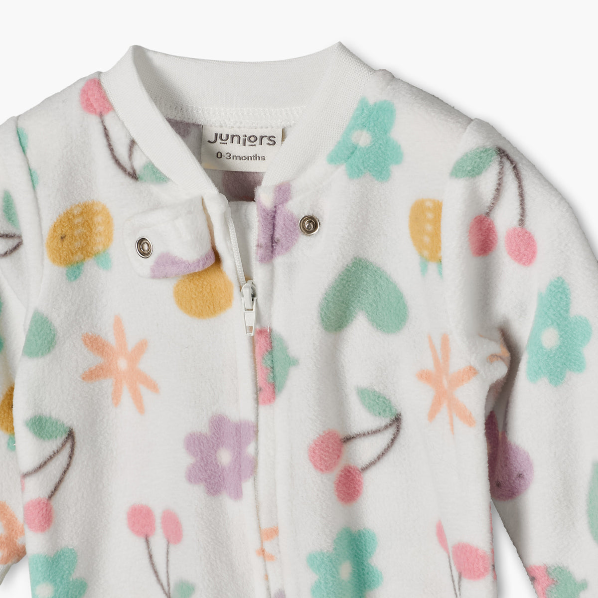 Juniors Fleece Mandarin Collar Long Sleeves Sleepsuit with Floral Print