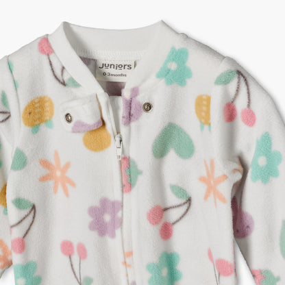 Juniors Fleece Mandarin Collar Long Sleeves Sleepsuit with Floral Print