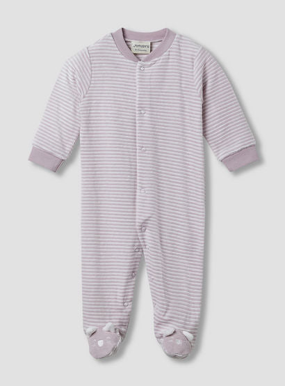 Juniors Round Neck Sleepsuit with Stripes - Cotton Blend - Long Sleeves-baby-girls-clothing-nightwear-sleepsuits-image-1