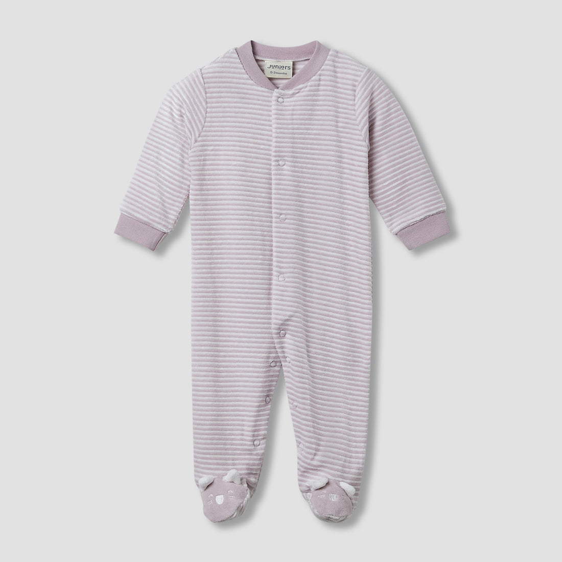 Juniors Round Neck Sleepsuit with Stripes - Cotton Blend - Long Sleeves - Purple / 9-12 mths