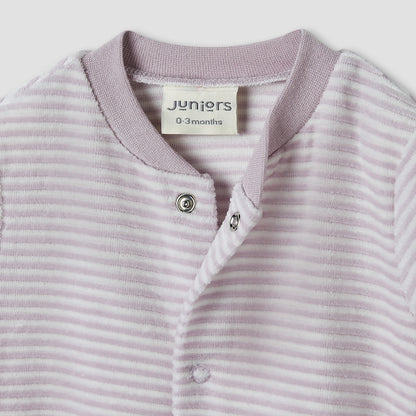 Juniors Round Neck Sleepsuit with Stripes - Cotton Blend - Long Sleeves