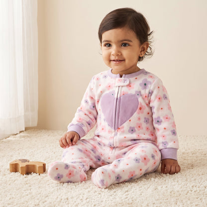 Pack of 2 Juniors Fleece Crew Neck Long Sleeves Sleepsuit with Zip Closure
