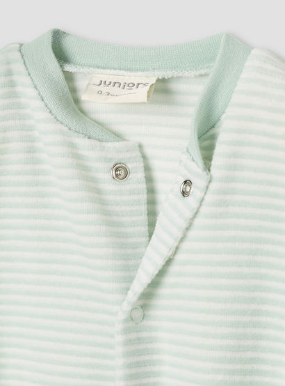 Juniors Crew Neck Sleepsuit with Stripes - Cotton Blend - Long Sleeves-baby-girls-clothing-nightwear-sleepsuits-image-3