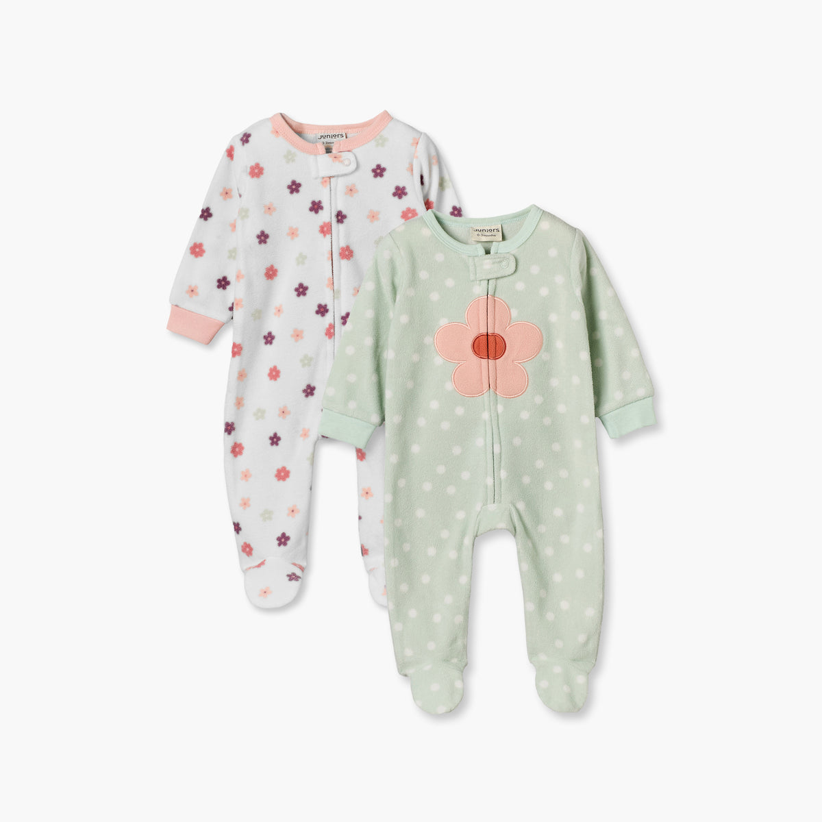 Pack of 2 Juniors Crew Neck Long Sleeves Sleepsuit with Floral Print