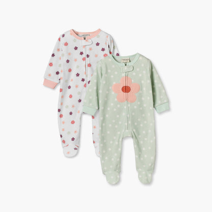 Pack of 2 Juniors Crew Neck Long Sleeves Sleepsuit with Floral Print