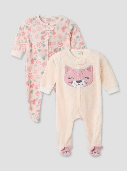 Juniors Round Neck Sleepsuit with Print - Polyester - Long Sleeves - Set of 2-baby-girls-clothing-nightwear-sleepsuits-image-1