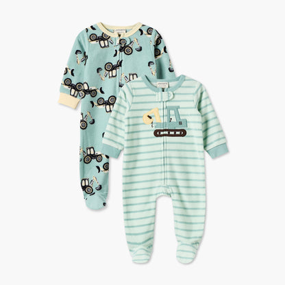 Pack of 2 Juniors Round Neck Long Sleeves Sleepsuit with Construction Print