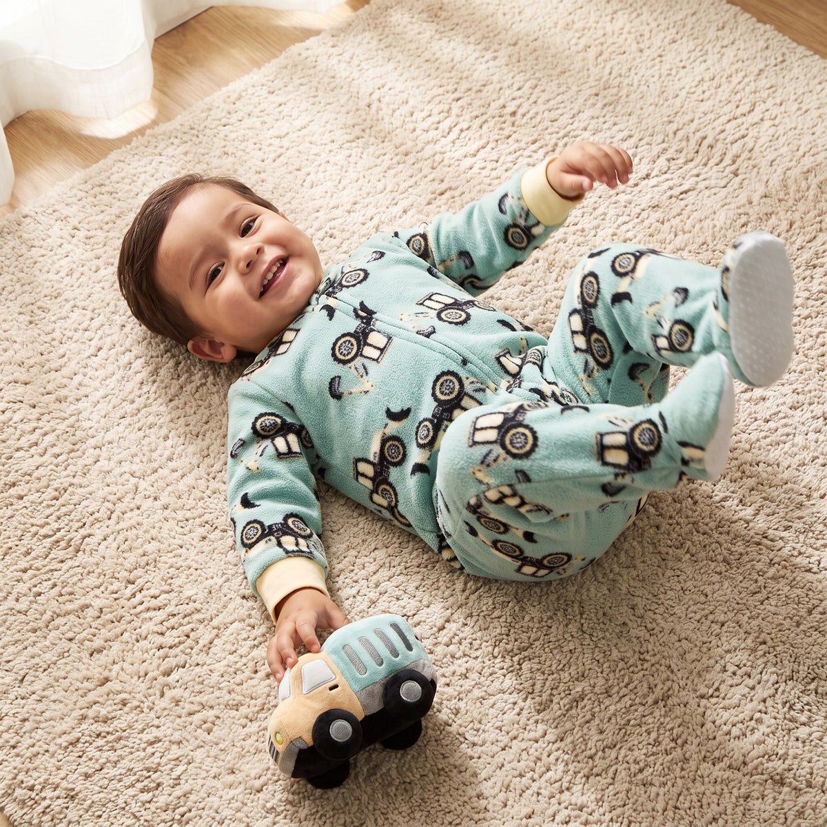 Pack of 2 Juniors Round Neck Long Sleeves Sleepsuit with Construction Print