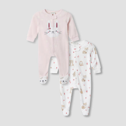 Juniors Round Neck Sleepsuit with Print - Polyester - Long Sleeves - Set of 2 - Multicolour / 9-12 mths