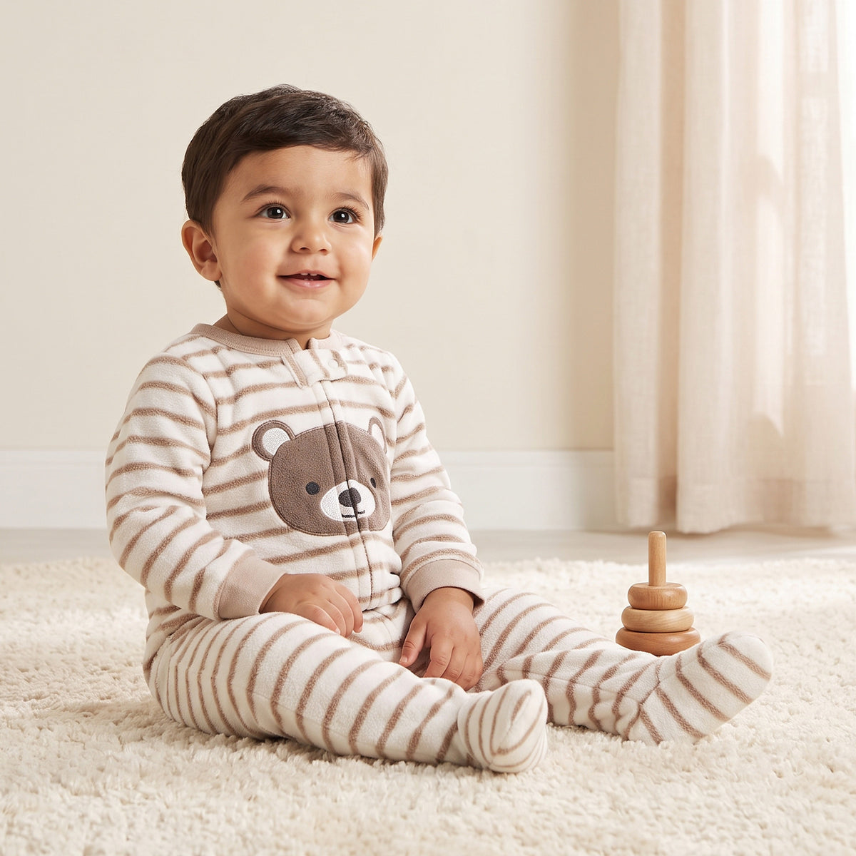 Pack of 2 Juniors Crew Neck Long Sleeves Sleepsuit with Teddy Bear Print