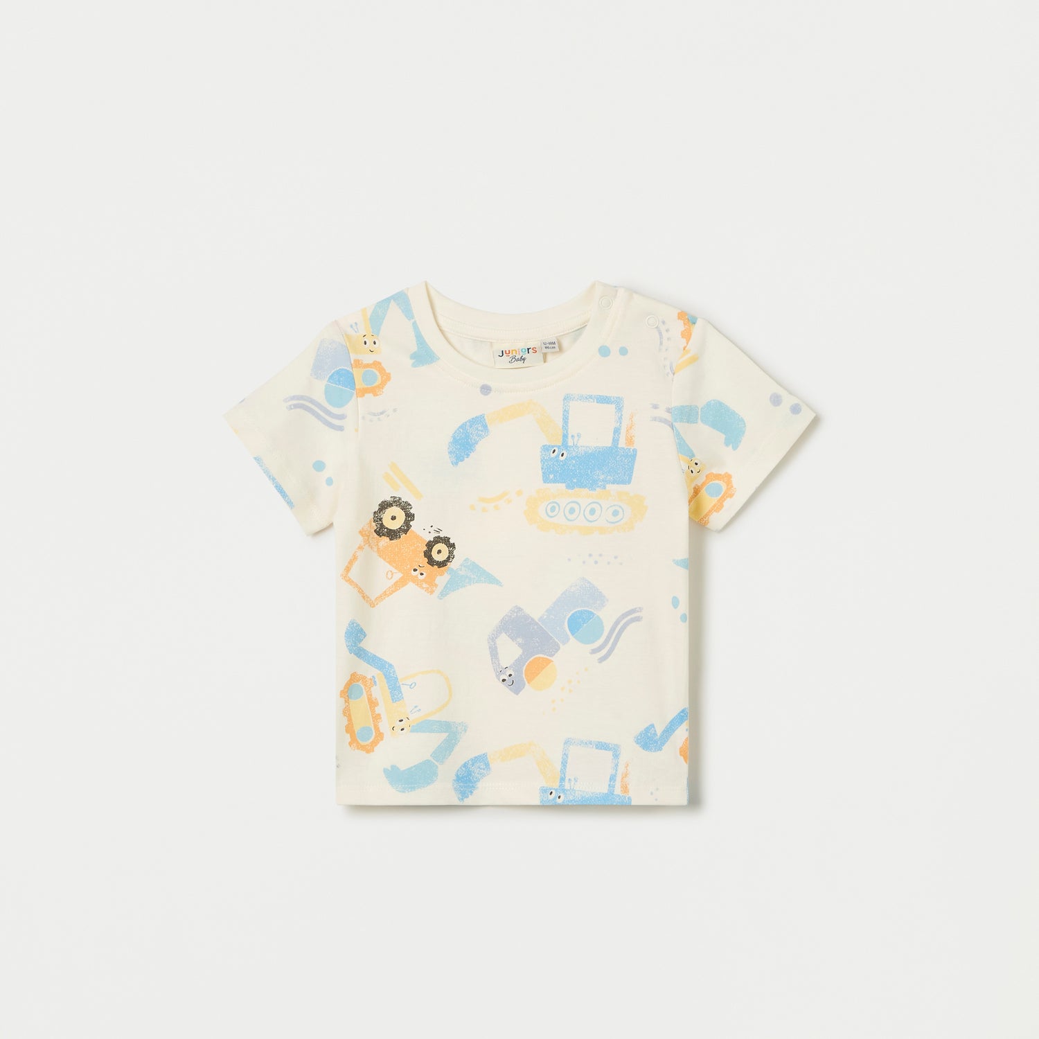 Juniors All-Over Print T-shirt with Crew Neck and Short Sleeves - Cream / 12-18 mths