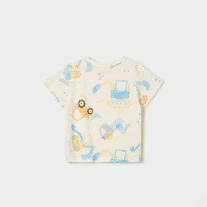 Juniors All-Over Print T-shirt with Crew Neck and Short Sleeves