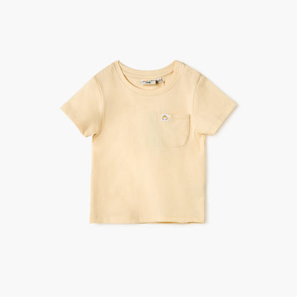 Juniors Solid T-shirt with Chest Pocket and Button Closure - Yellow / 12-18 mths