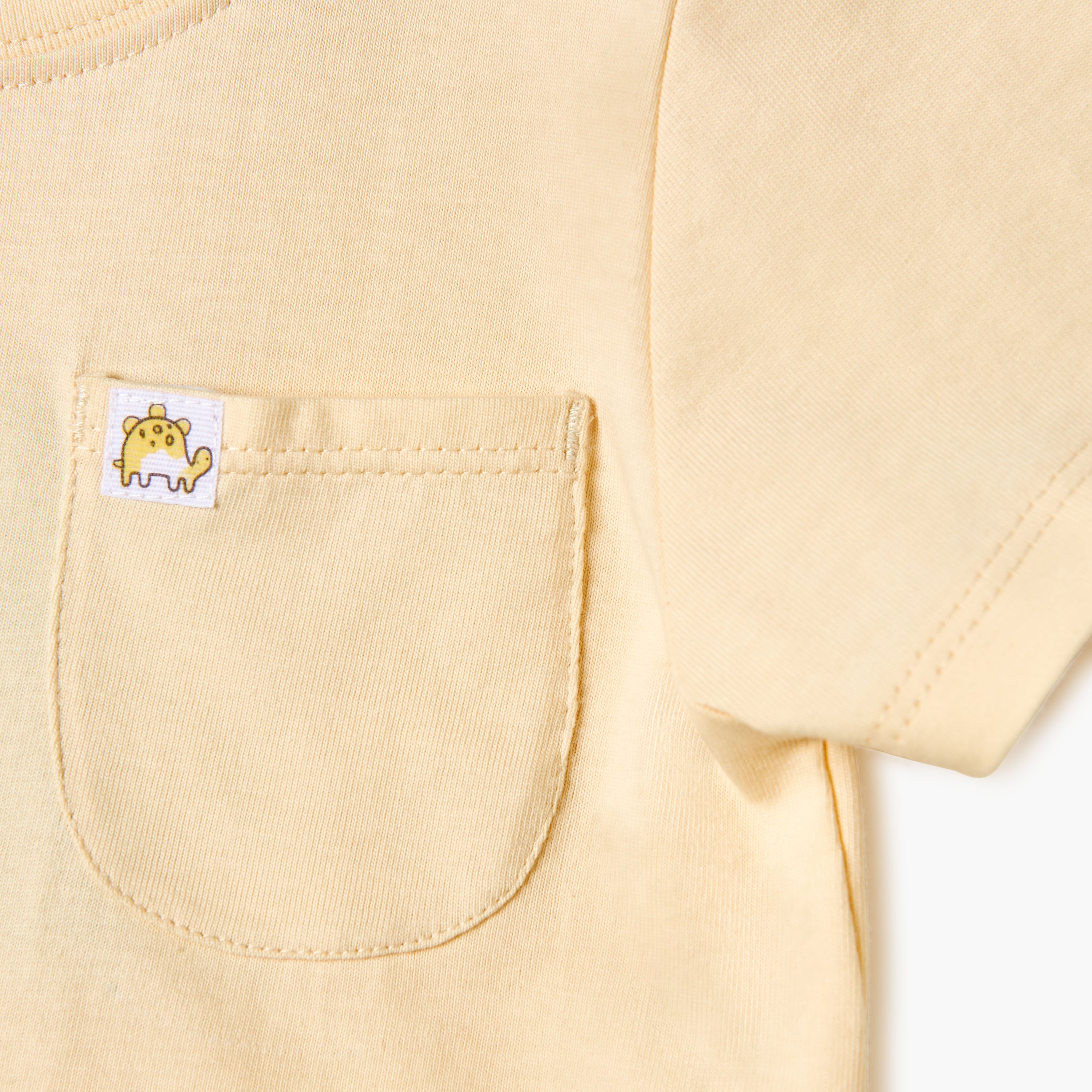 Juniors Solid T-shirt with Chest Pocket and Button Closure