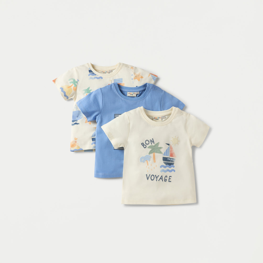 Juniors Printed Crew Neck T-shirt with Short Sleeves - Set of 3 - Multicolour / 12-18 mths