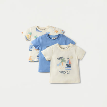 Juniors Printed Crew Neck T-shirt with Short Sleeves - Set of 3 - Multicolour / 12-18 mths
