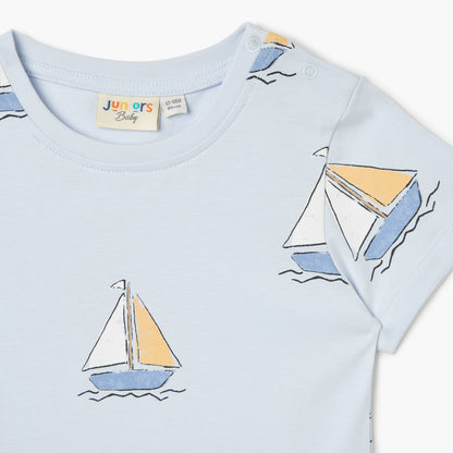 Juniors Printed Crew Neck T-shirt with Short Sleeves