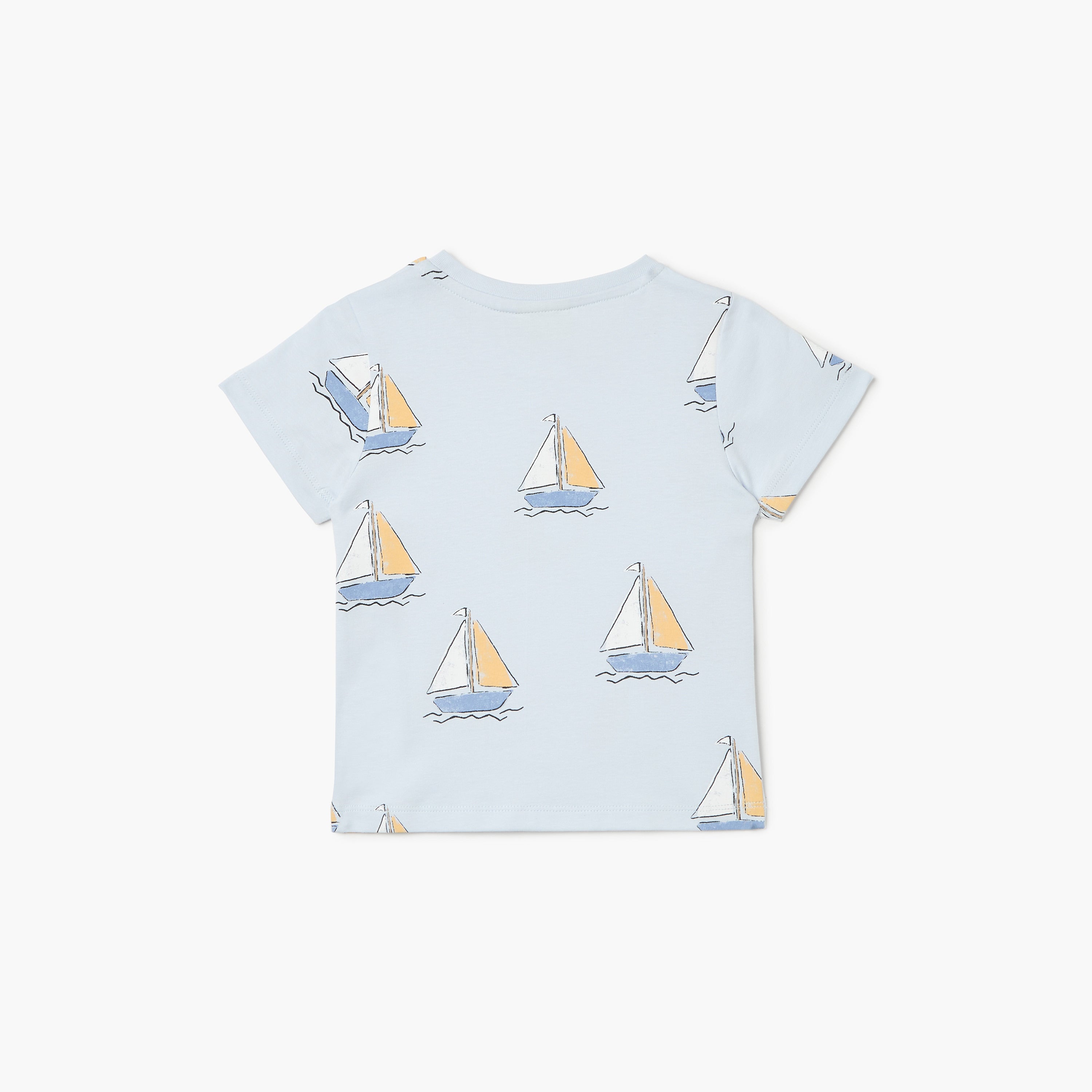 Juniors Printed Crew Neck T-shirt with Short Sleeves