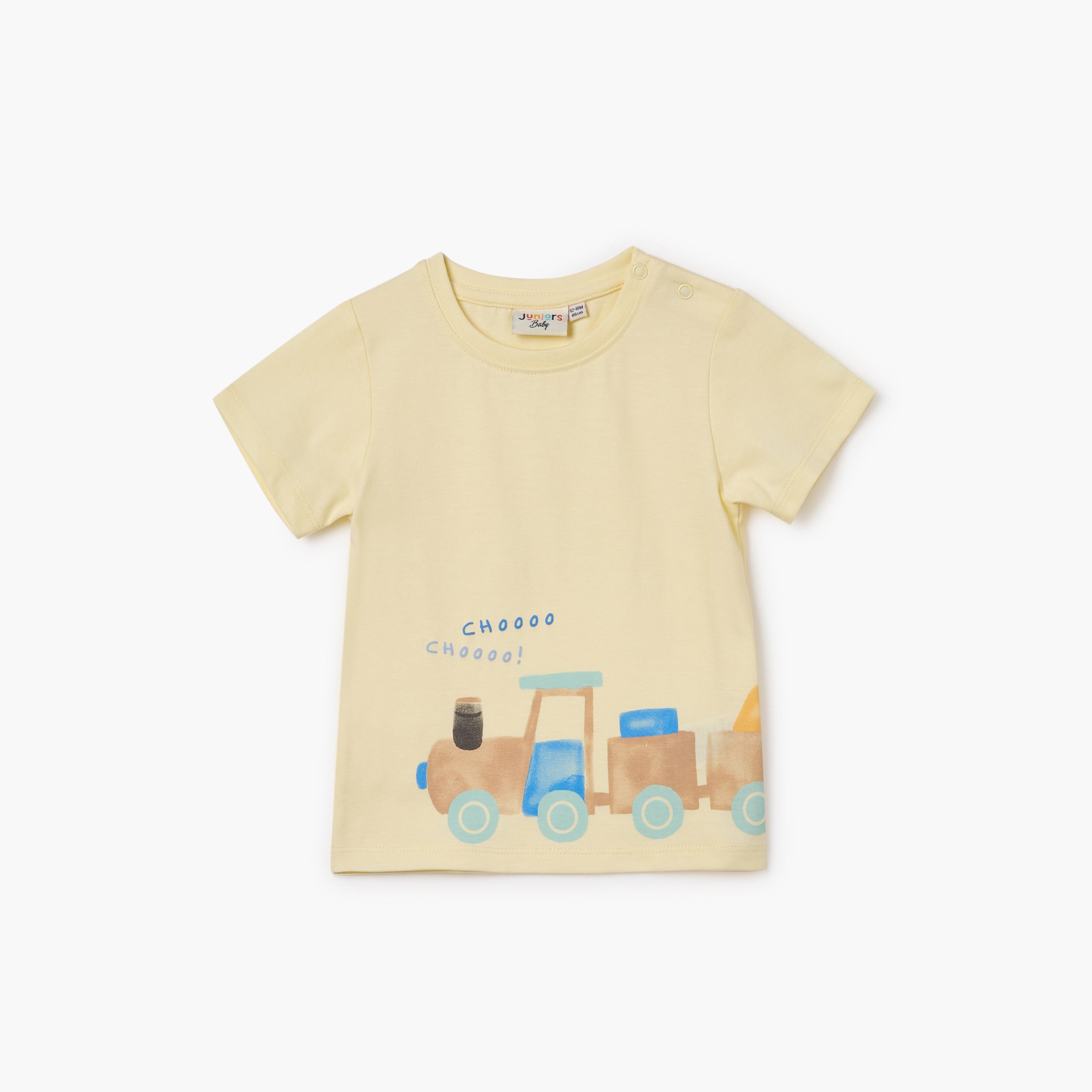 Juniors Graphic Print T-shirt with Button Closure - Yellow / 12-18 mths