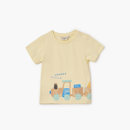 Juniors Graphic Print T-shirt with Button Closure - Yellow / 12-18 mths