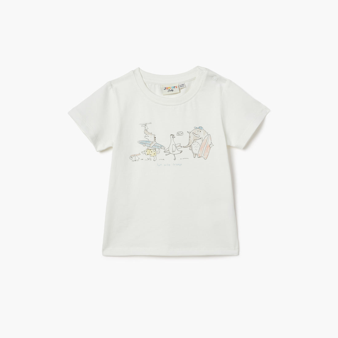 Juniors Printed T-shirt with Short Sleeves - White / 12-18 mths