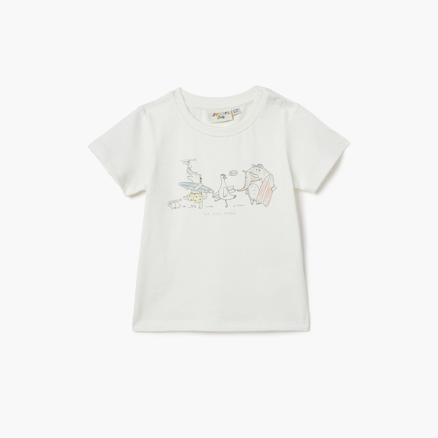 Juniors Printed T-shirt with Short Sleeves - White / 12-18 mths